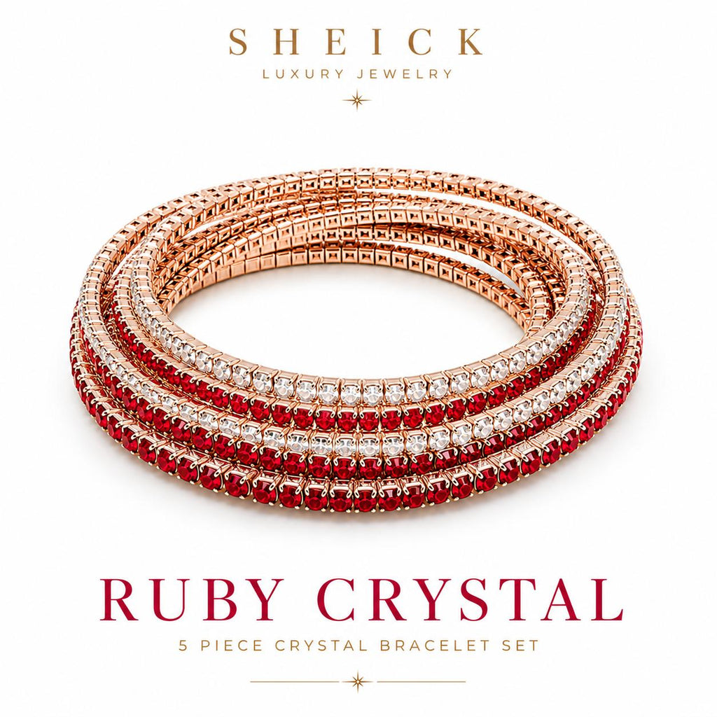 Sheick shiny crystal diamond 5 piece bracelet set rubby crystal
