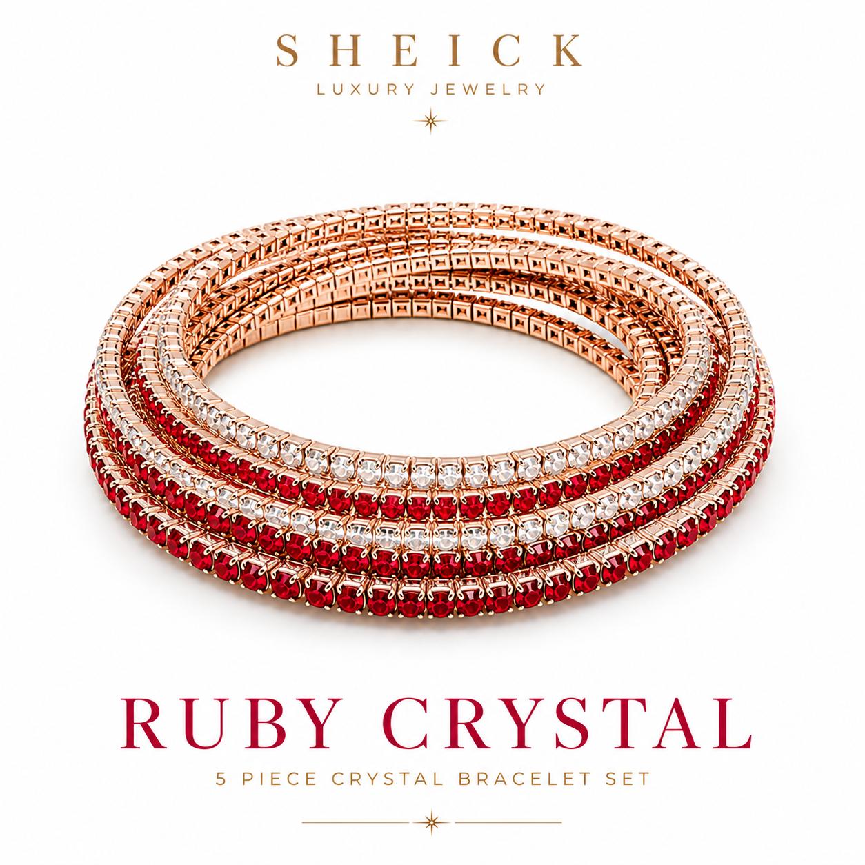 Sheick shiny crystal diamond 5 piece bracelet set rubby crystal