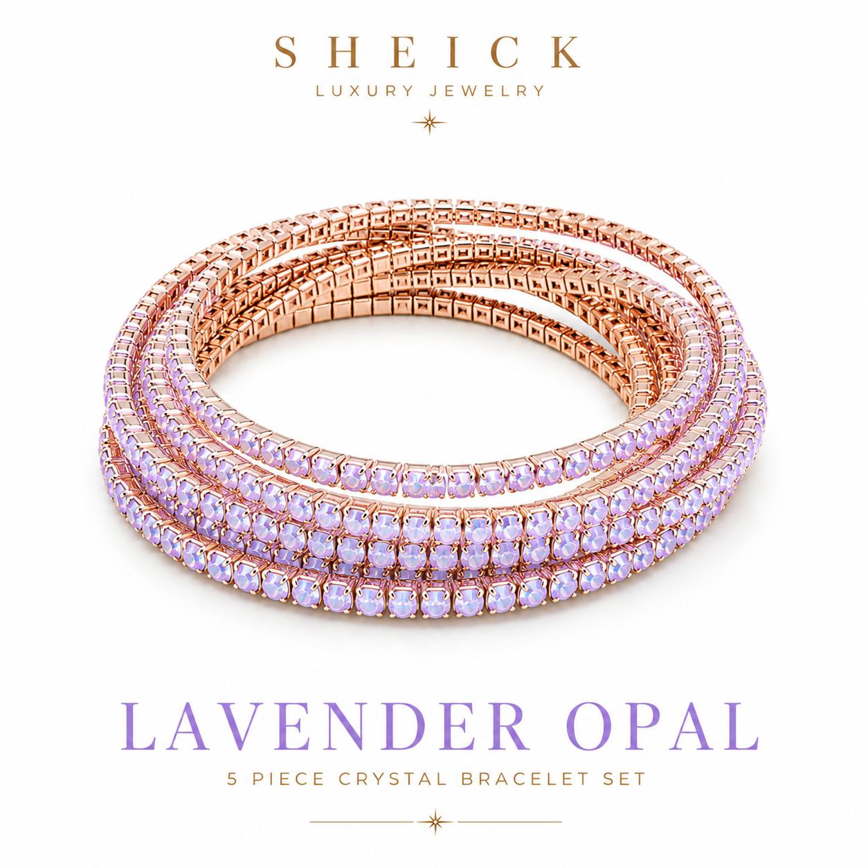 Sheick shiny crystal diamond 5 piece bracelet set lavender opal