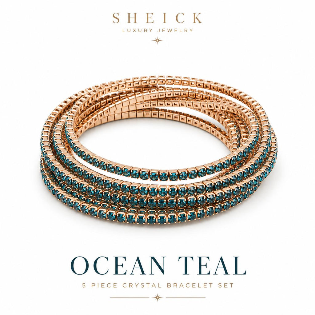 Sheick shine crystal diamond 5 piece bracelet ocean teal