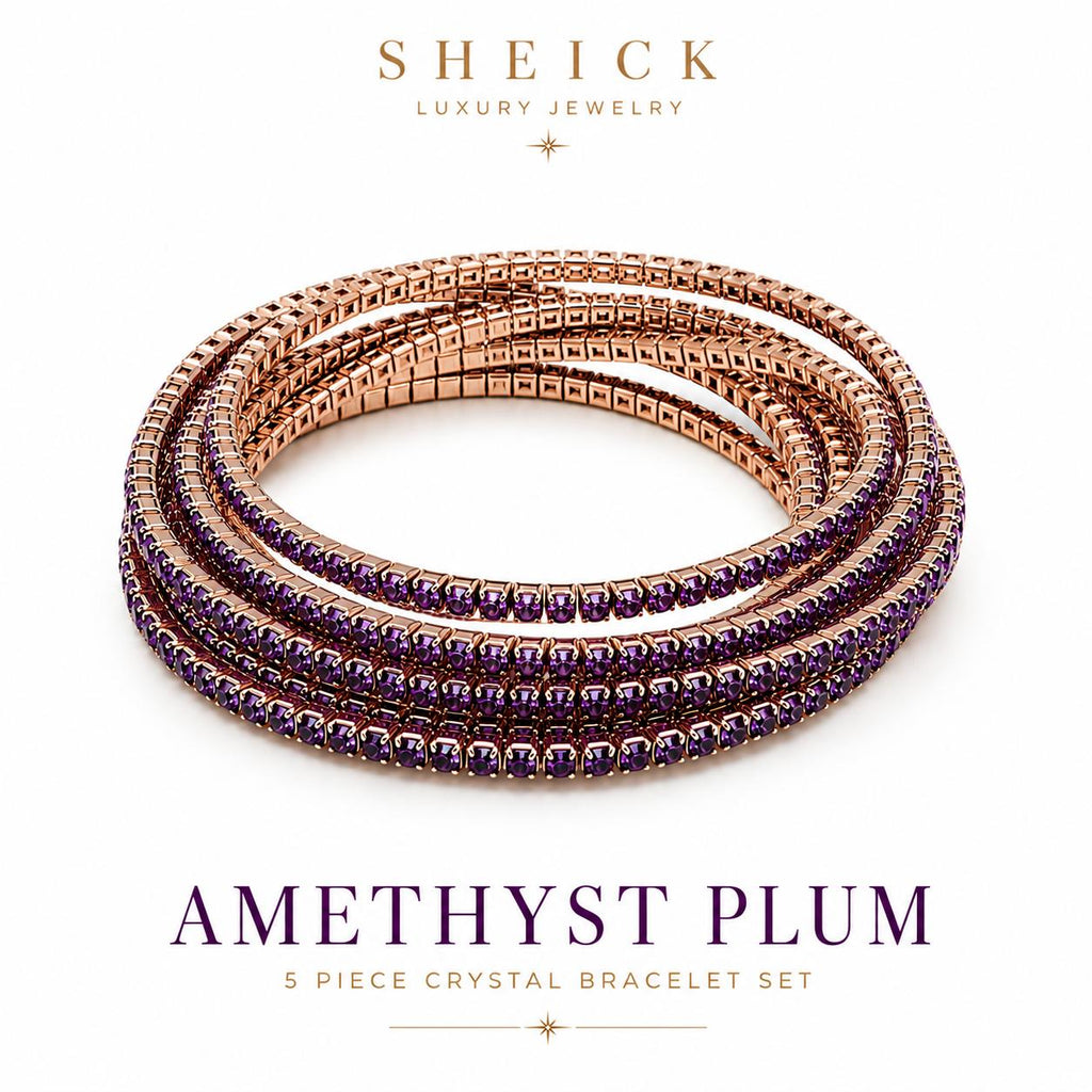 Sheick shiny crystal diamond 5 piece bracelet amethyst plum