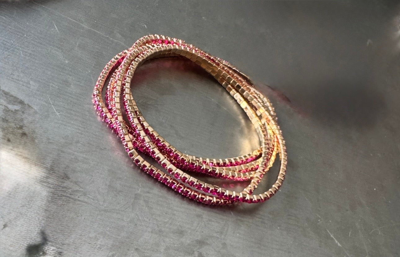 Sheick shiny crystal diamond 5 piece bracelet set fuchsia rose