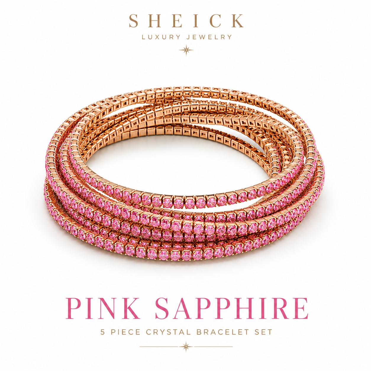 Sheick shiny crystal diamond 5 piece bracelet set pink sapphire