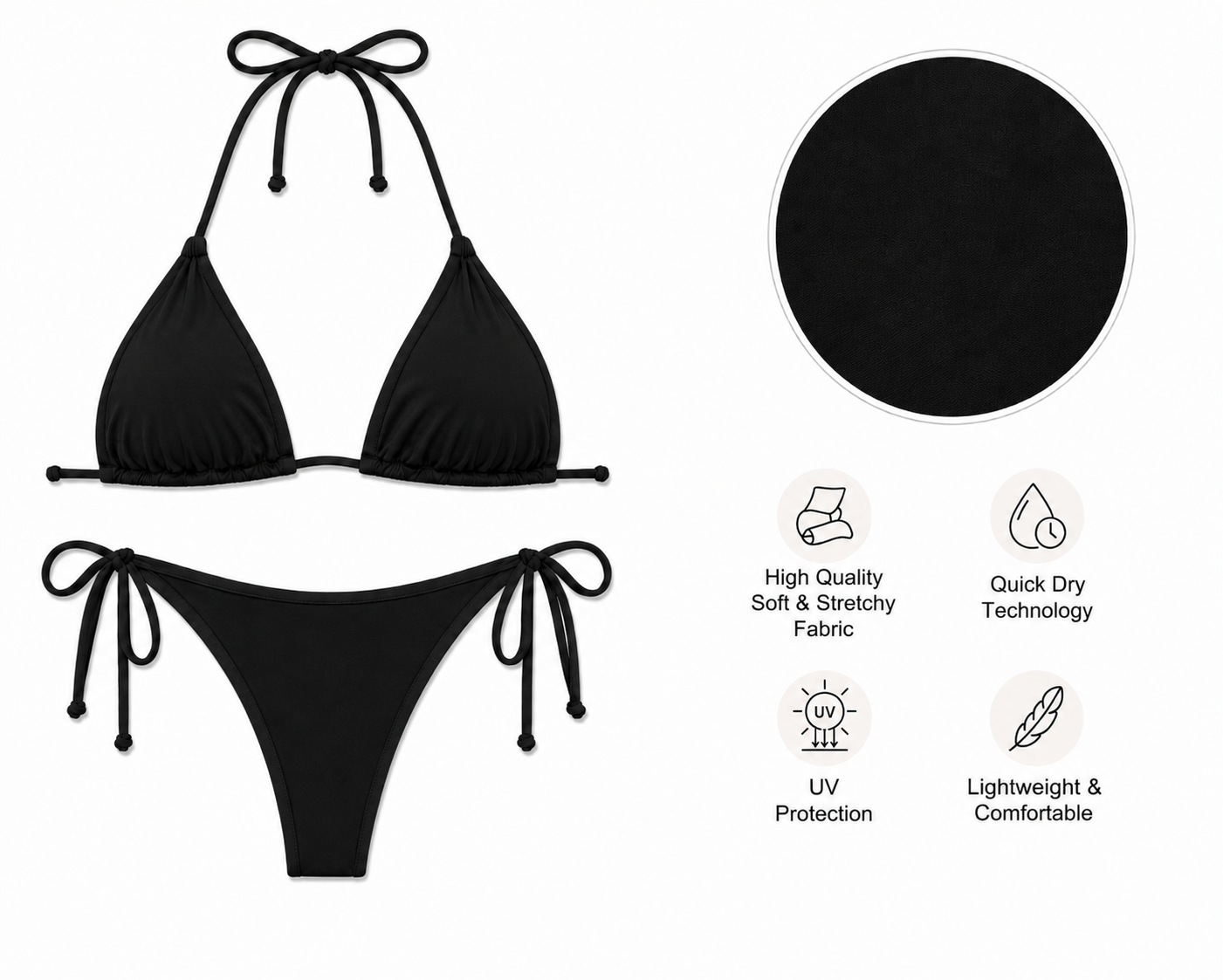 Sheick black solid bikini set